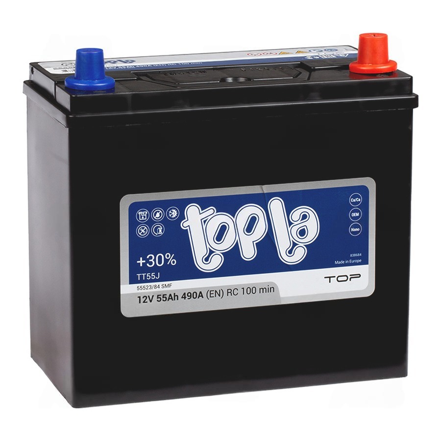 Аккумулятор, TOPLA 55523, 55 Ah, азия, тонкие клеммы, обратная полярность